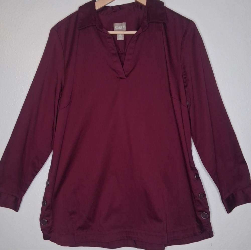 Chico's Pullover Tunic Top Side Button Detail Bur… - image 2